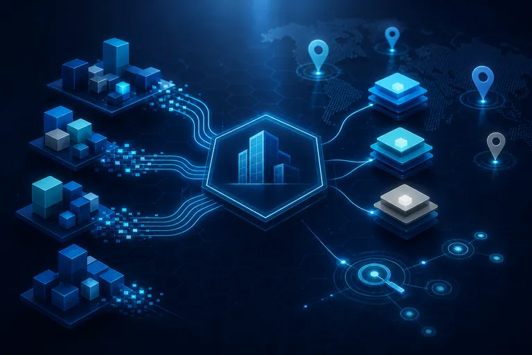 Blocos abstratos de informação conectados a um perfil de empresa.