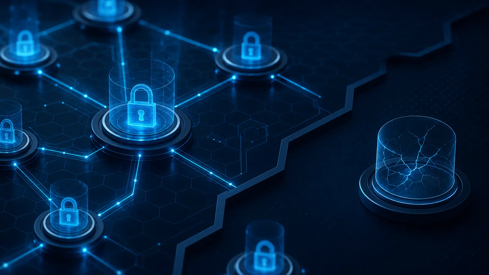 Rede abstrata de acessos digitais com um ponto sendo desconectado.