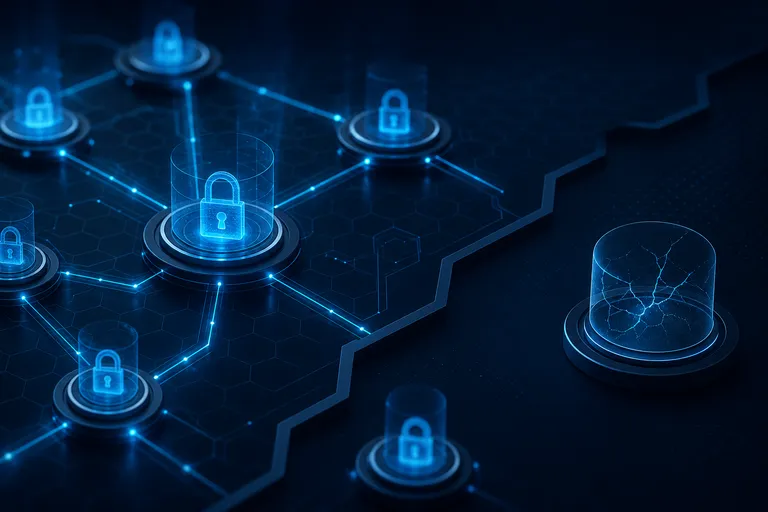 Rede abstrata de acessos digitais com um ponto sendo desconectado.